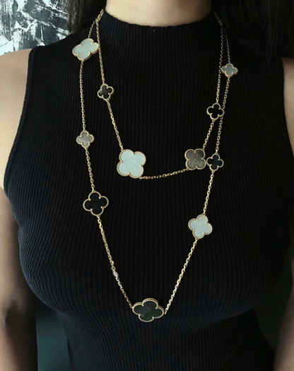 [Amore Jewelry]CLOVER 16 MOTIF CHALCEDONY MOP Gold NECKLACE
