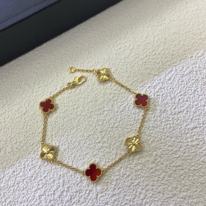 [Luxe Jewelry]CLOVER 6 MOTIF RED AGATE LASER BRACELET