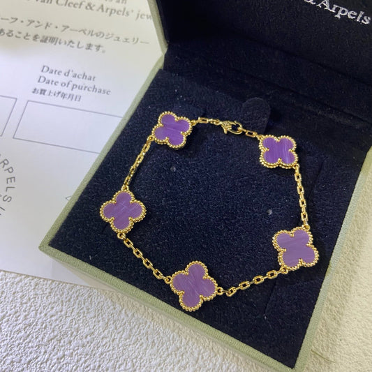 [Opulent Aurora]CLOVER  5 MOTIFS  PURPLE VIOLET BRACELET