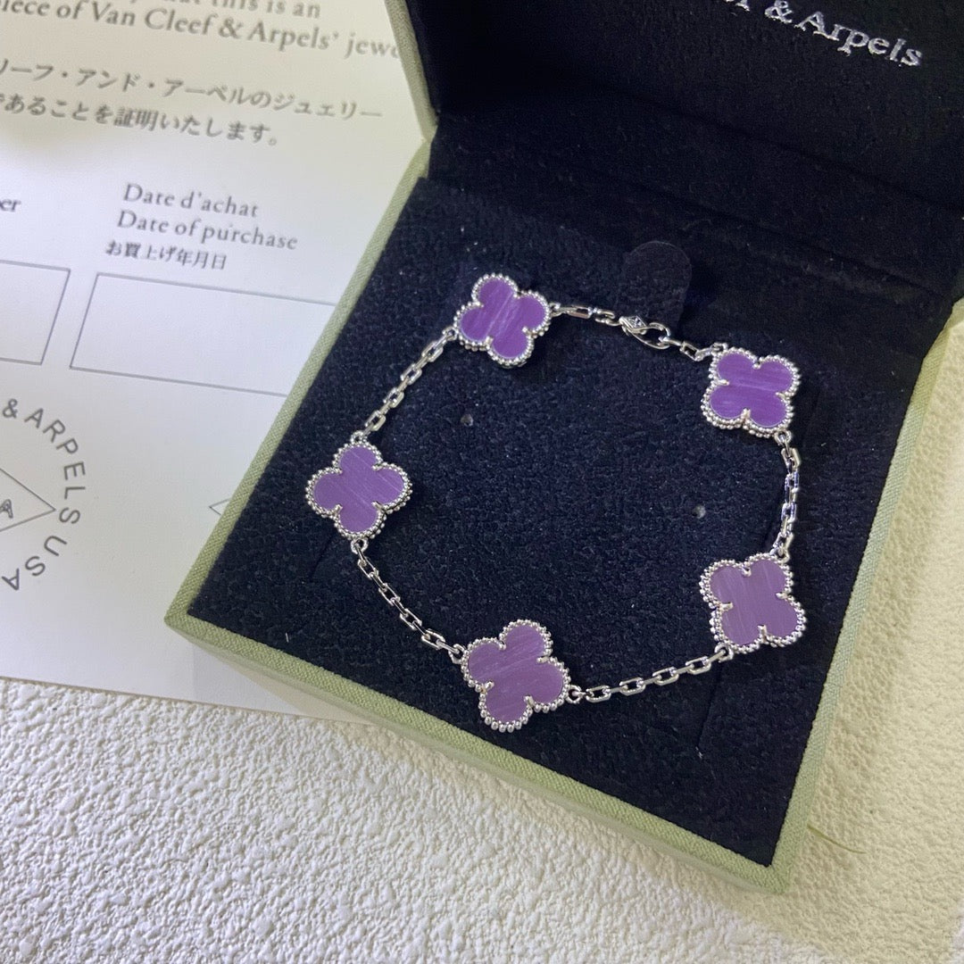 [Opulent Aurora]CLOVER  5 MOTIFS  PURPLE VIOLET BRACELET