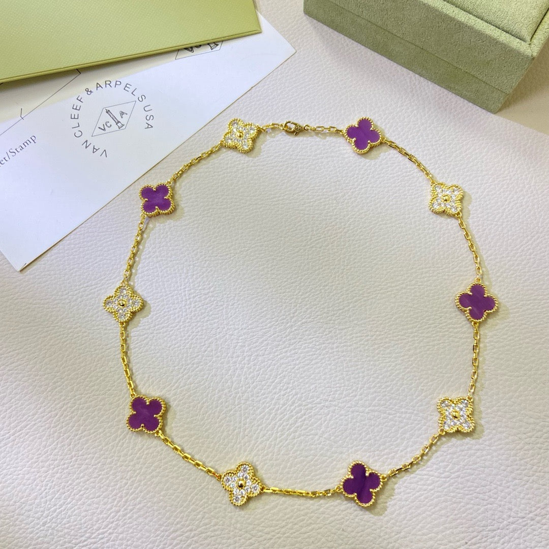 [Opulent Aurora]CLOVER 10 MOTIFS  PURPLE VIOLET DIAMOND NECKLACE