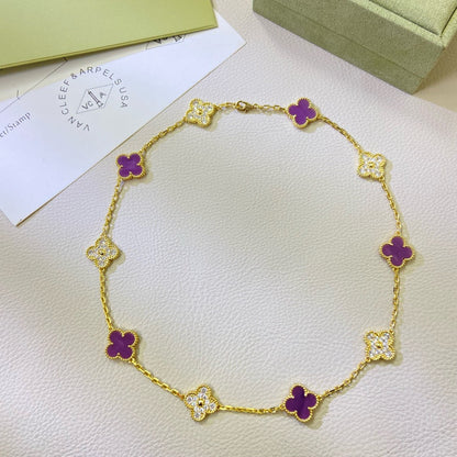 [Opulent Aurora]CLOVER 10 MOTIFS  PURPLE VIOLET DIAMOND NECKLACE
