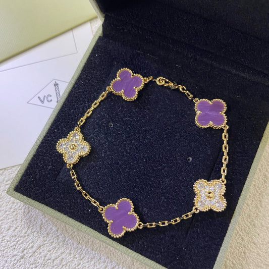 [Luxe Jewelry]CLOVER  5 MOTIFS  PURPLE VIOLET DIAMOND BRACELET