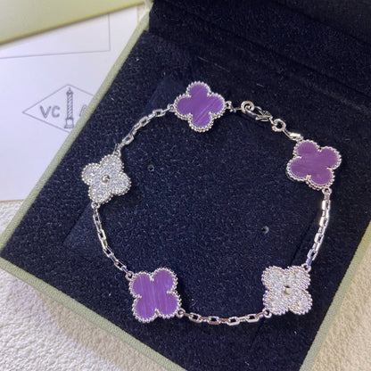 [Opulent Aurora]CLOVER  5 MOTIFS  PURPLE VIOLET DIAMOND BRACELET