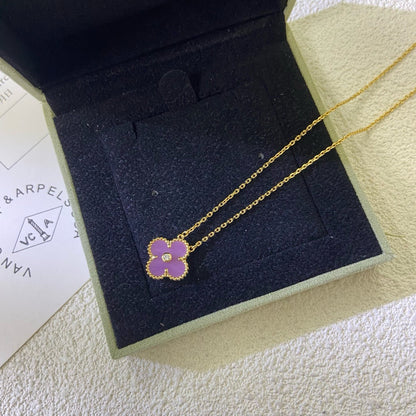 [Opulent Aurora]CLOVER 15MM DIAMOND  PURPLE VIOLET NECKLACE