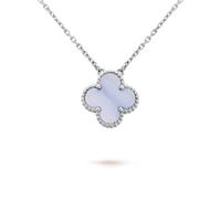 [Amore Jewelry]CLOVER 15MM BLUE CHALCEDONY NECKLACE SILVER