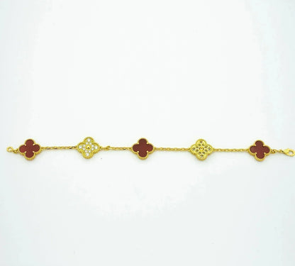 [Amore Jewelry]CLOVER 5 MOTIFS CARNELIAN DIAMOND BRACELET