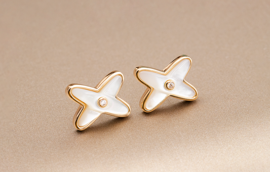 [Opulent Aurora]JEUX DE WHITE MOP PINK GOLD DIAMOND EARRINGS