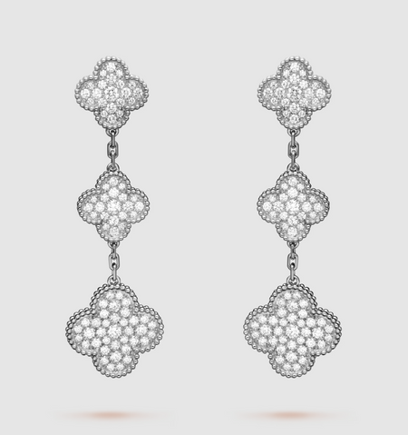 [Amore Jewelry]CLOVER 3 MOTIF DIAMOND SILVER DROP EARRINGS