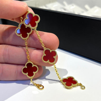 [Amore Jewelry]CLOVER 5 MOTIFS RED AGATE  BRACELET