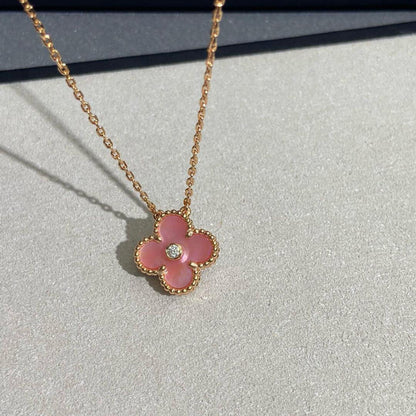 [Amore Jewelry]CLOVER 15MM DIAMOND PINK MOP NECKLACE