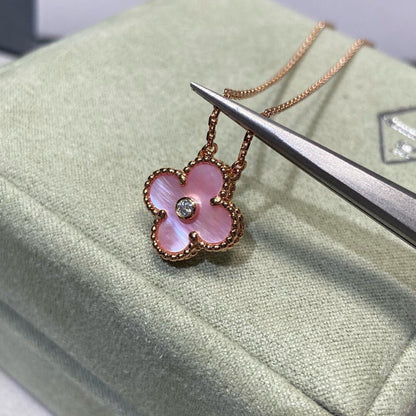[Amore Jewelry]CLOVER 15MM DIAMOND PINK MOP NECKLACE