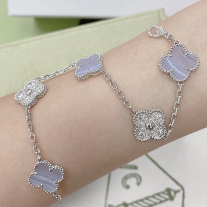 [Amore Jewelry]CLOVER  5 MOTIF DIAMOND PURPLE CHALCEDONY BRACELET SILVER
