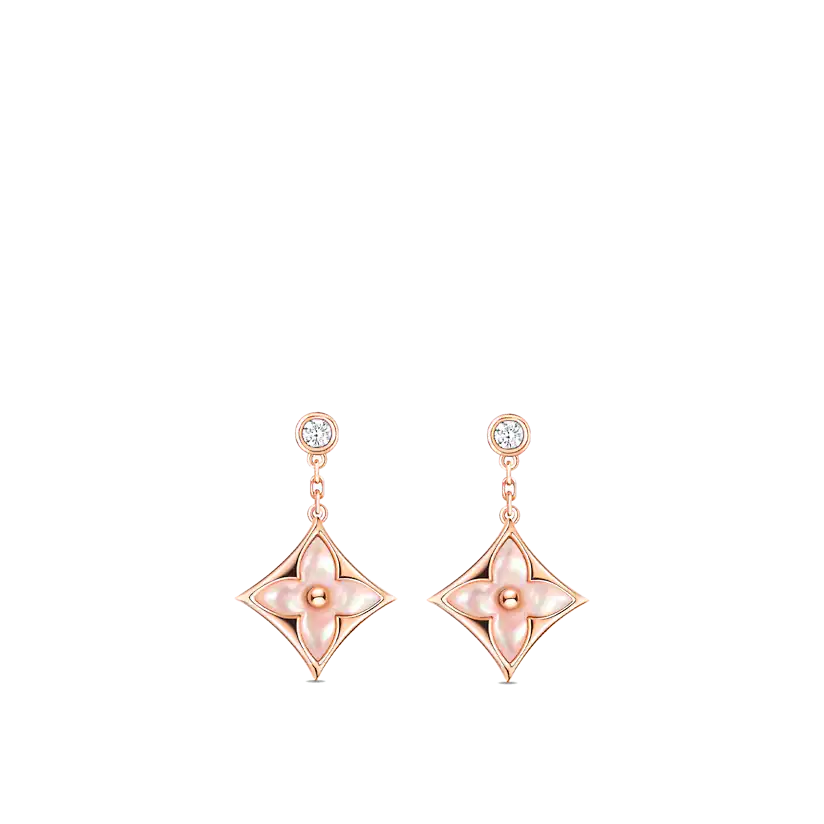[Amore Jewelry]DOUBLE STAR PINK GOLD MOP DROP EARRINGS