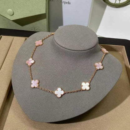 [Amore Jewelry]CLOVER 10 MOTIFS PINK MOP NECKLACE