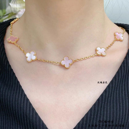 [Amore Jewelry]CLOVER 10 MOTIFS PINK MOP NECKLACE
