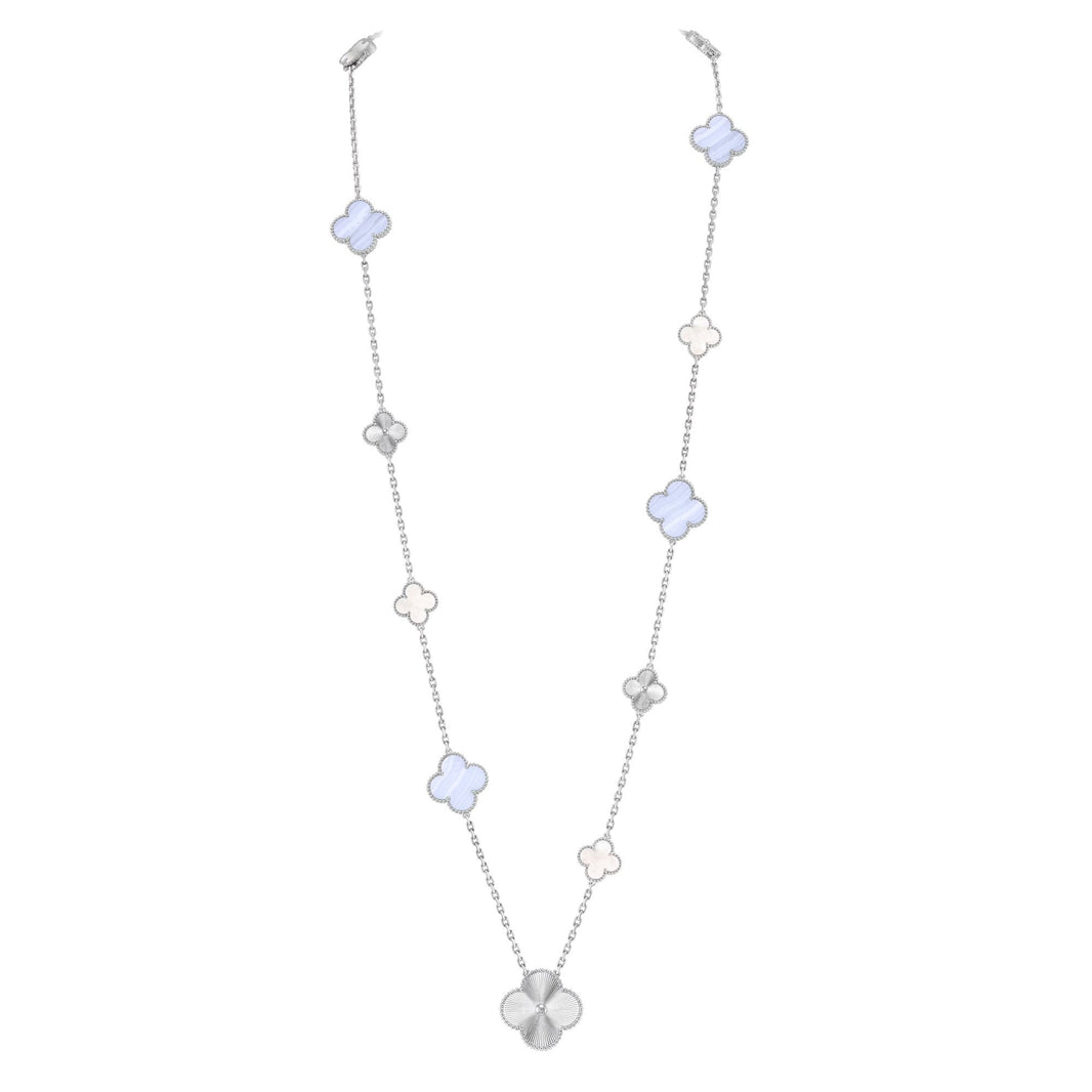 [Amore Jewelry]DETACHABLE CLOVER 15(11+4) FLOWER SILVER NECKLACE SET