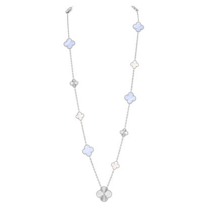 [Amore Jewelry]DETACHABLE CLOVER 15(11+4) FLOWER SILVER NECKLACE SET