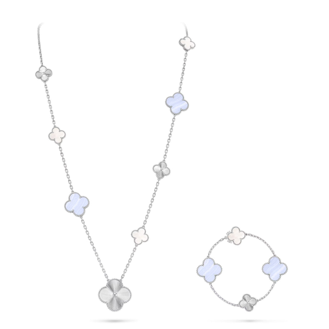 [Amore Jewelry]DETACHABLE CLOVER 15(11+4) FLOWER SILVER NECKLACE SET