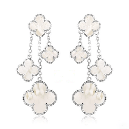 [Opulent Aurora]CLOVER EARRINGS WHITE MOP 4 MOTIFS SILVER
