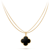 [Amore Jewelry]CLOVER 25MM GOLD ONYX BIG CLOVER NECKLACE