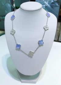 [Amore Jewelry]CLOVER 10 MOTIFS CHALCEDONY DIAMONDS SILVER NECKLACE