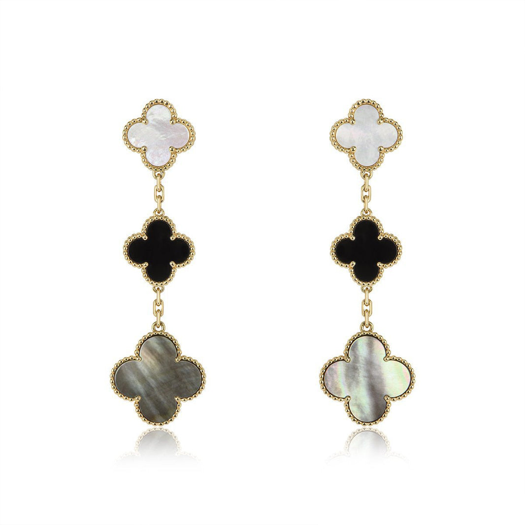 [Amore Jewelry]CLOVER EARRINGS GOLD ONYX MOP 3 MOTIF